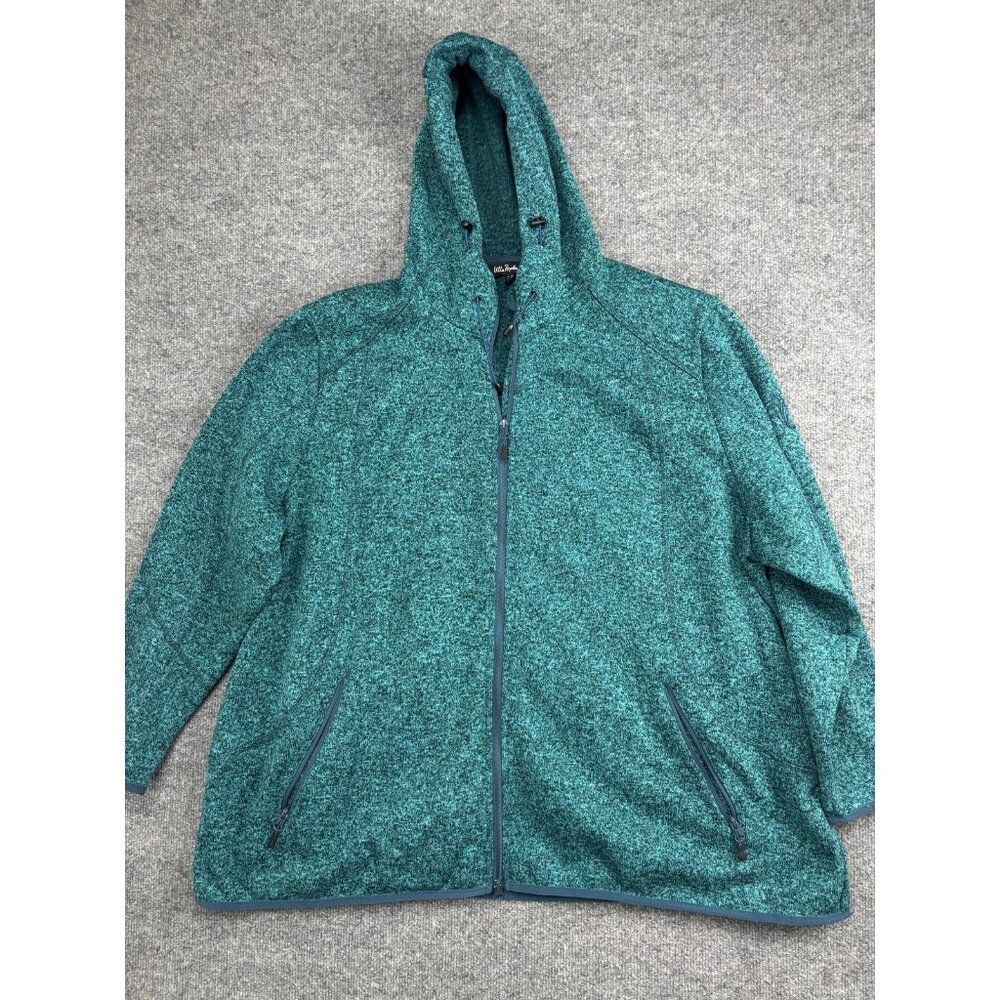 Ulla Popken Jacket Womens 28/30 Green Fleece Hooded Full Zip Pockets Outdoor